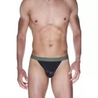 Трусы-тонги на широкой резинке черный с зеленым L-XL