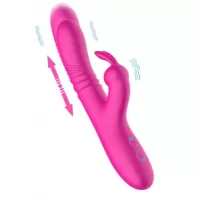 Розовый вибратор-кролик с функцией поступательных движений - 24,3 см розовый 