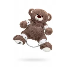 Бондажный набор: бурый мишка с белыми оковами и наручниками белый 