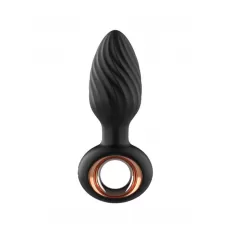 Черная анальная пробка с вибрацией, вращением и пультом ДУ черный 