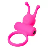 Розовое эрекционное виброкольцо с рожками розовый 