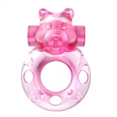 Розовое эрекционное виброкольцо на пенис Pink Bear розовый 