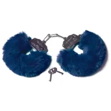 Шикарные темно-синие меховые наручники с ключиками темно-синий 