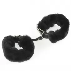 Черные кожаные наручники со съемной опушкой черный 