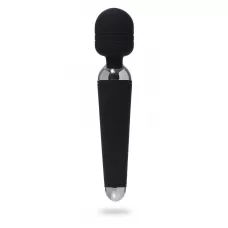 Черный жезловый вибромассажер с рифленой ручкой - 20 см черный 