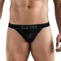 Черные перфорированные трусы-тонги Clever Ambar Thong черный S
