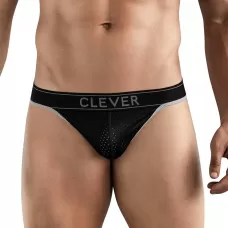 Черные перфорированные трусы-тонги Clever Ambar Thong черный XL