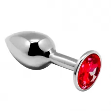 Серебристая анальная втулка Mini Metal Butt Plug Size M с красным кристаллом красный 