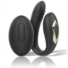 Черный вибратор для пар с ротацией и пультом ДУ черный 