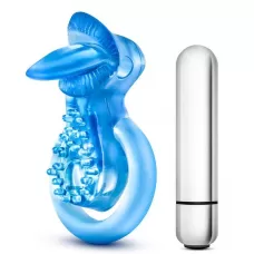 Голубое эрекционное виброкольцо 10 Function Vibrating Tongue Ring голубой 