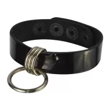 Черный лаковый кожаный браслет с подвесным колечком черный 