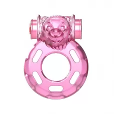 Розовое эрекционное кольцо с вибрацией Pink Bear розовый 