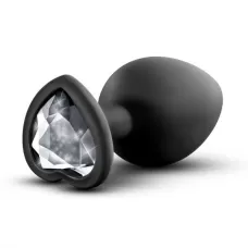 Черная анальная втулка с прозрачным кристаллом в виде сердечка Bling Plug Small - 7,6 см черный 