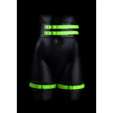 Набор для бондажа Thigh Cuffs with Belt and Handcuffs - размер L-XL черный с зеленым L-XL