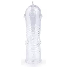 Прозрачная закрытая насадка на пенис с шипиками - 12,5 см прозрачный 