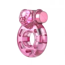 Розовое эрекционное виброкольцо Pink Bear розовый 