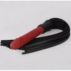 Черная плеть с красной ручкой-фаллоимитатором - 65 см черный с красным 