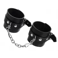 Черные однослойные наручники из натуральной кожи с цепочкой черный 