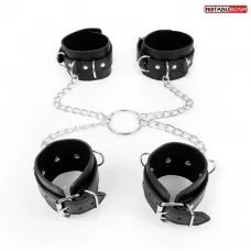 Комплект наручников и оков на металлических креплениях с кольцом черный 