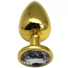 Золотистая анальная пробка с прозрачным кристаллом - 9 см прозрачный 
