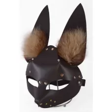 Коричневая маска  Зайка  с меховыми ушками коричневый 