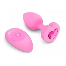 Розовый анальный плаг с кристаллом-сердцем Vibrating Heart Shape Jewel Plug S-M розовый 