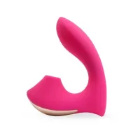 Розовый  L-образный вибромассажёр с вакуумной стимуляцией 3,5’’ Silicone Billow Suction Lover розовый 