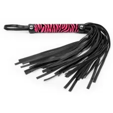 Черная многохвостовая плеть с круглой розовой ручкой-зеброй - 39 см черный с розовым 