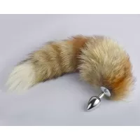 Серебристая анальная пробка с натуральным лисьим хвостом серебристый 