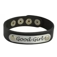 Кожаный браслет Good Girl черный с серебристым 