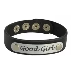 Кожаный браслет Good Girl черный с серебристым 