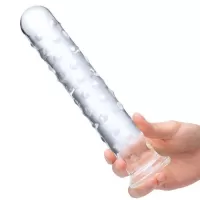 Прозрачный стеклянный фаллос с массажным рельефом 10  Extra Large Glass Dildo - 25,5 см прозрачный 