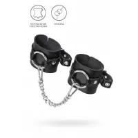 Черные наручники из толстой натуральной кожи с люверсами черный 