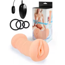 Телесный двусторонний мастурбатор с вибропулей и эрекционными кольцами в комплекте телесный Телесный двусторонний мастурбатор с вибропулей и эрекционными кольцами в комплекте телесный