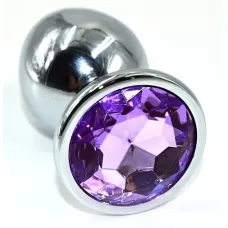 Серебристая анальная пробка из нержавеющей стали с фиолетовым кристаллом - 10 см фиолетовый 