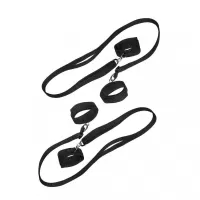 Черный бондажный набор на кровать (до 160 см.) с креплением на карабинах черный 