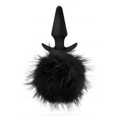 Силиконовая анальная пробка с чёрным заячьим хвостом Bunny Tail Pom Plug - 12,7 см черный 