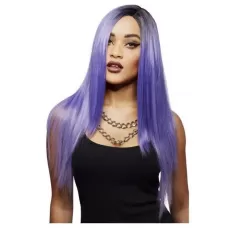 Парик с длинными прямыми волосами и боковым пробором фиолетовый 