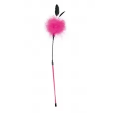 Хлыст с розовым помпоном и перьями - 50 см розовый с черным 