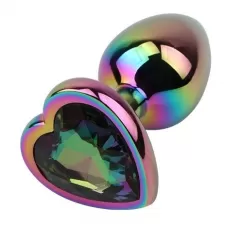 Радужная металлическая пробка Rainbow Heart Butt Plug - 7,1 см разноцветный 
