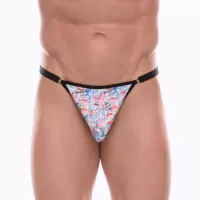 Мужские трусы-тонги с принтом в виде почтовых штемпелей разноцветный M