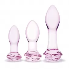 Набор из 3 стеклянных анальных пробок Rosebud Butt Plug Set нежно-розовый 