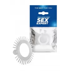 Эластичное эрекционное кольцо с шипиками и шариком белый 