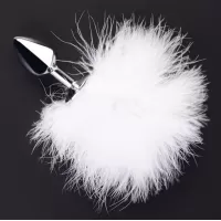 Металлическая анальная втулка с пушистым хвостом зайчика серебристый 