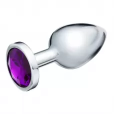 Серебристая металлическая анальная пробка с фиолетовым кристаллом - 9 см фиолетовый 