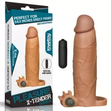 Коричневая насадка на пенис Add 3 Pleasure X Tender Vibrating Penis Sleeve с вибропулей - 20 см коричневый 