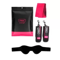 Черно-розовый эротический набор: маска, наручники и повязка черный с розовым 