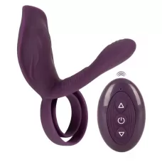 Фиолетовая насадка на член с клиторальным отростком и пультом ДУ RC Couple’s Vibrator 2 фиолетовый 