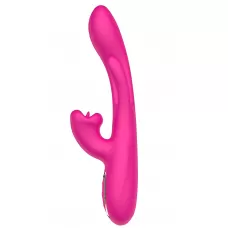 Розовый вибратор со стимуляцией клитора и фингерингом - 23,5 см розовый 