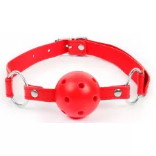 Красный кляп-шарик на регулируемом ремешке с кольцами красный 